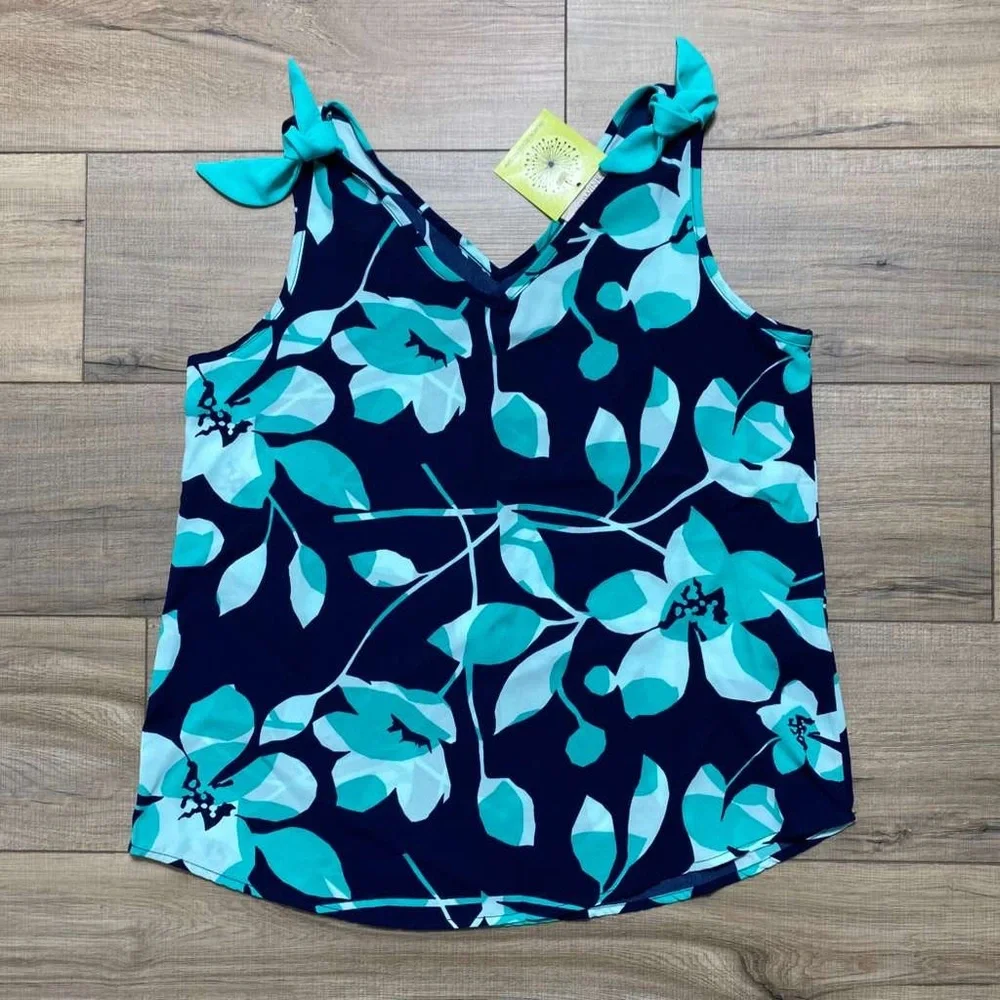 Periwinkle Collection Womens Floral Knot Tie Shoulder Tank Top Size XS‎